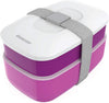 deocose All-in-One Stackable Bento Lunch Box Container - Sleek and Modern Bento-Style Design Includes 2 Stackable Containers, Built-in Plastic Utensil Set, and Nylon Sealing Strap (Purple)